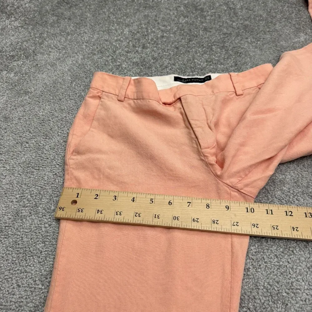 Zara Woman Linen Blend Wide Leg Chino Pants Women XS Peach Summer Lightweight